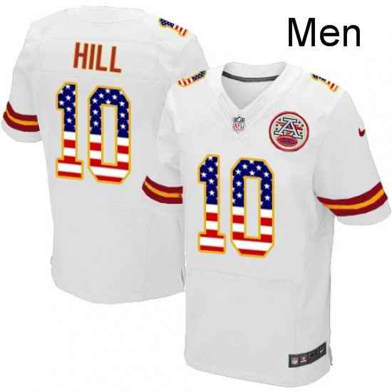Men Nike Kansas City Chiefs 10 Tyreek Hill Elite White Road USA Flag Fashion NFL Jersey
